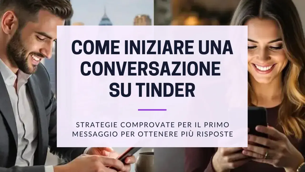 Uomo e donna sorridono usando Tinder. Il testo suggerisce strategie per un icebreaker efficace su Tinder.