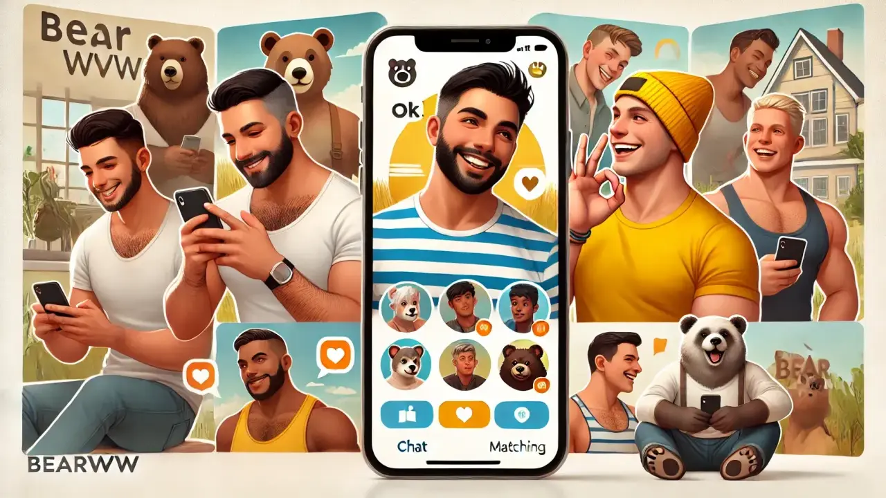 Uomini sorridenti e orsi su un'app di incontri, un digichat gay per trovare il tuo "bear".