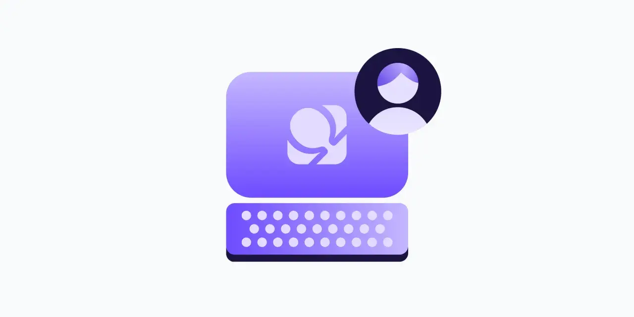 Icona di un computer con una persona stilizzata, che evoca un videochat come Omegle per connettersi con sconosciuti.