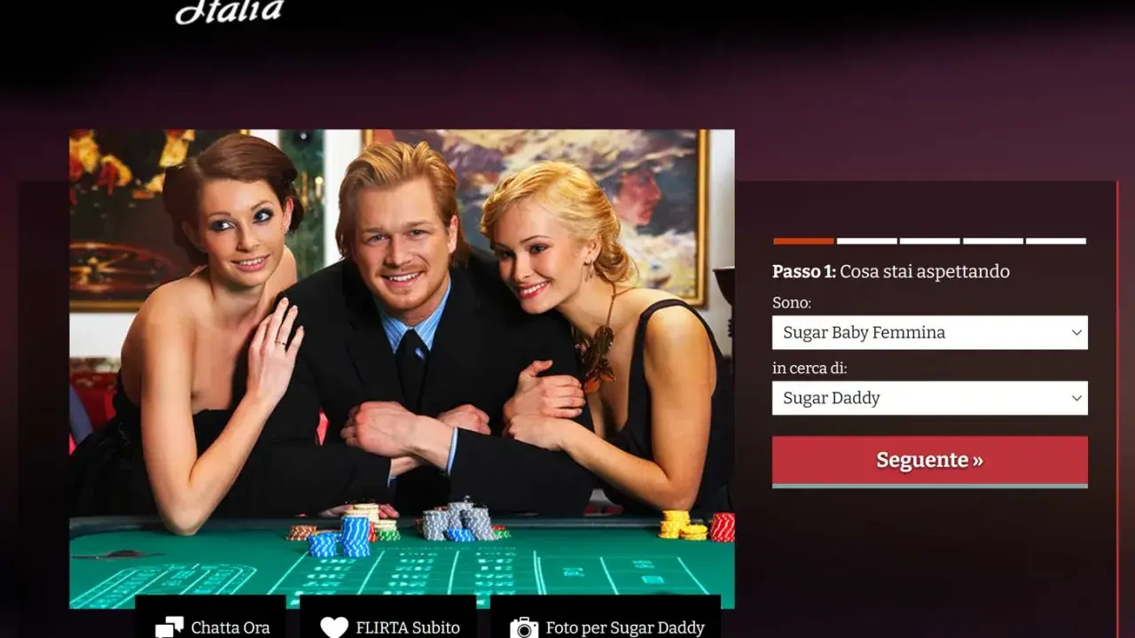 Sito Sugar Daddy Italia: uomo sorridente con due donne, in cerca di Sugar Daddy.