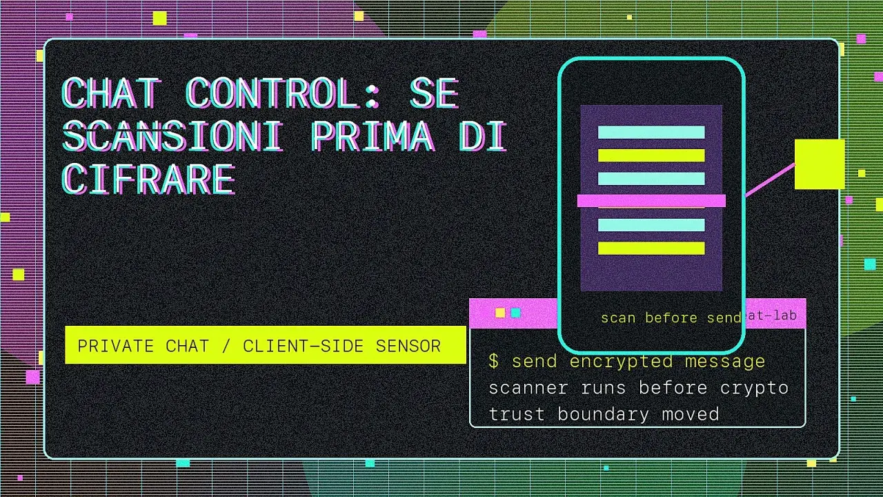 Chat control: scansioni prima di cifrare, un simonchat che analizza prima di inviare messaggi criptati.