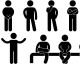 Figure stilizzate mostrano diverse posture, alcune suggeriscono il linguaggio del corpo attrazione, altre riflessione o chiusura.