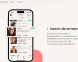 Schermata di Tandem che mostra la community per trovare un **chat tandom**. Utenti cercano partner linguistici per imparare e praticare.