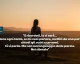 Silhouette di una persona seduta su una panchina al tramonto. "Chi non ti cerca non ci tiene", ma se mi vuoi parlare, chiudi gli occhi e cercami nel silenzio.