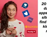 Ragazza con smartphone circondata da loghi di app di incontri, tra cui Love Scout24, per trovare il tuo tipo di amico.