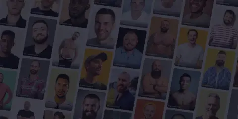 Una griglia di profili di uomini, un invito a 5 gay chat.