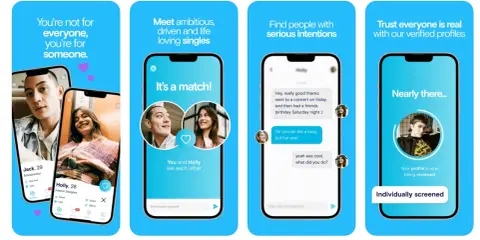 Schermate di un'app di incontri: profili, match e chat. Scopri come cercare una persona su dating per trovare l'anima gemella.