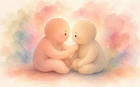 Due esseri teneri si guardano, un gesto dolce per capire se ti ama dallo sguardo. Colori pastello e un'atmosfera di pura tenerezza.