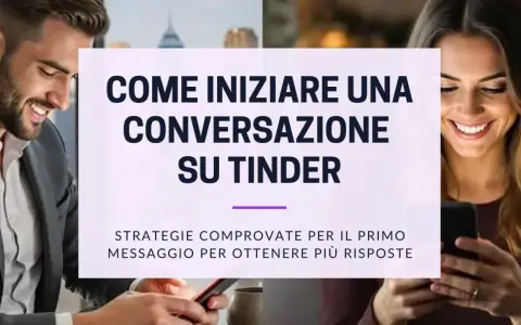 Uomo e donna sorridono usando Tinder. Il testo suggerisce strategie per un icebreaker efficace su Tinder.