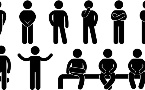 Figure stilizzate mostrano diverse posture, alcune suggeriscono il linguaggio del corpo attrazione, altre riflessione o chiusura.