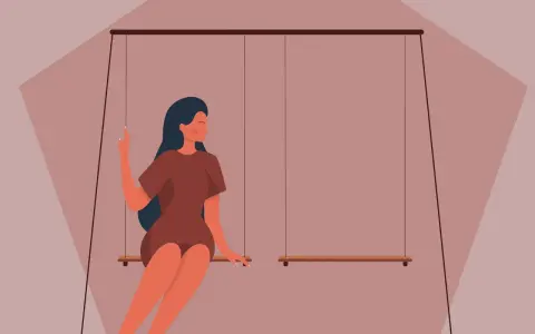 Ragazza su altalena, pensierosa, riflette su come capire se scrivergli o no.