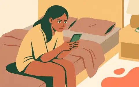 Ragazza sul letto, pensierosa, con il telefono in mano, mentre pensa a come dire a qualcuno che ti piace per messaggio.