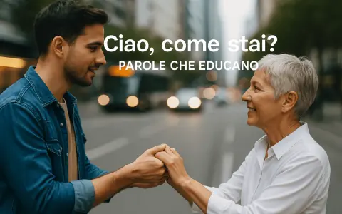 Un uomo e una donna si tengono per mano, sorridendo. La scritta "Ciao, come stai?" suggerisce un modo gentile per rispondere.