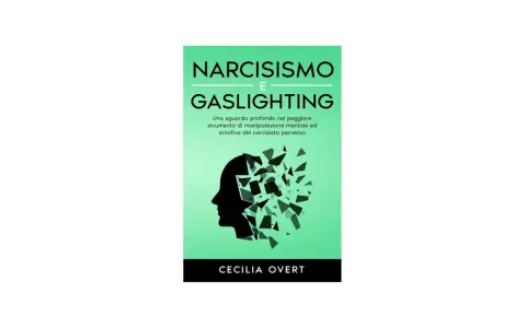 Copertina libro "Narcisismo e Gaslighting": profilo nero di una testa che si frantuma, simbolo delle bugie del narcisista.