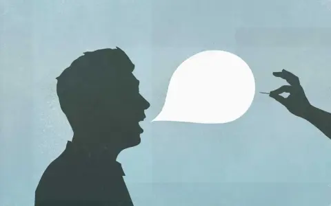 Silhouette di un uomo che parla, con una mano che tiene un ago vicino a una nuvoletta vuota. Come rispondere ad un ti voglio?
