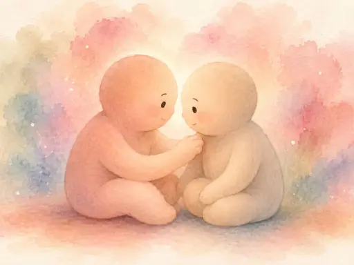 Due esseri teneri si guardano, un gesto dolce per capire se ti ama dallo sguardo. Colori pastello e un'atmosfera di pura tenerezza.