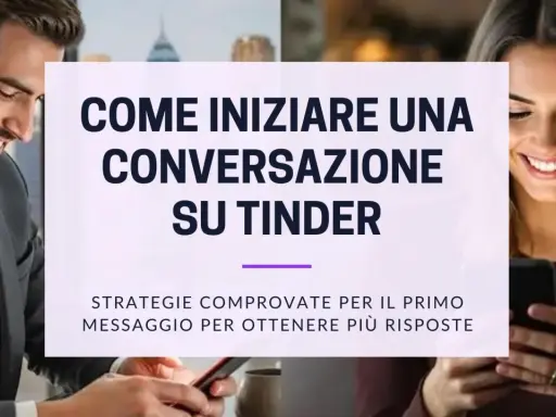 Uomo e donna sorridono usando Tinder. Il testo suggerisce strategie per un icebreaker efficace su Tinder.