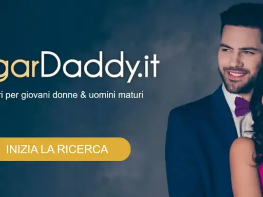 Un uomo maturo e una giovane donna sorridono. Il sito SugarDaddy.it offre incontri per giovani donne e uomini maturi.