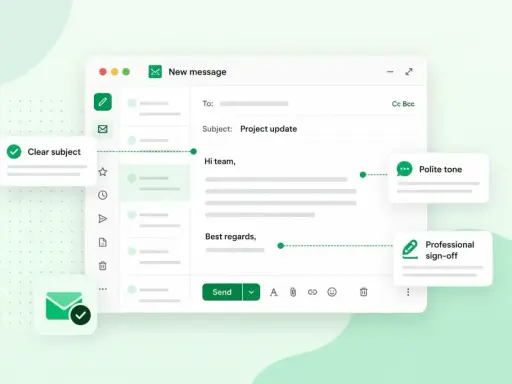 Schermo di un'email con oggetto chiaro, tono cortese e firma professionale.