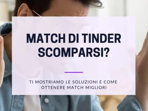Uomo frustrato con le mani alzate, testo: "Match di Tinder scomparsi? Ti mostriamo le soluzioni e come ottenere match migliori. Forse è ora di mettere in pausa Tinder.
