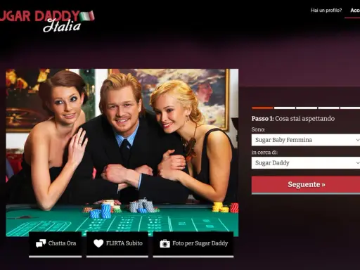 Sito Sugar Daddy Italia: uomo sorridente con due donne, in cerca di Sugar Daddy.