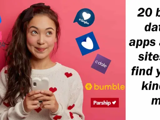 Ragazza con smartphone circondata da loghi di app di incontri, tra cui Love Scout24, per trovare il tuo tipo di amico.