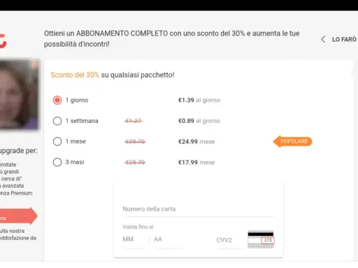 Offerta speciale su flirt.com recensioni: abbonamento completo con 30% di sconto per aumentare le tue possibilità d'incontri. Scegli il pacchetto ideale!