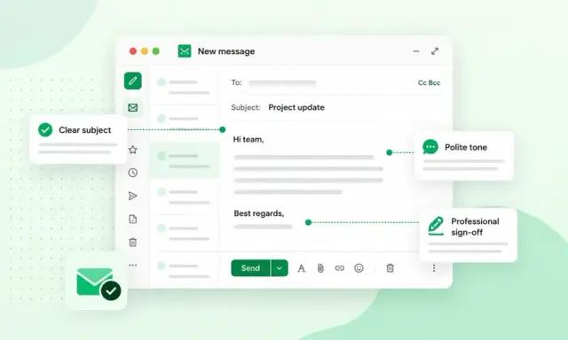 Schermo di un'email con oggetto chiaro, tono cortese e firma professionale.