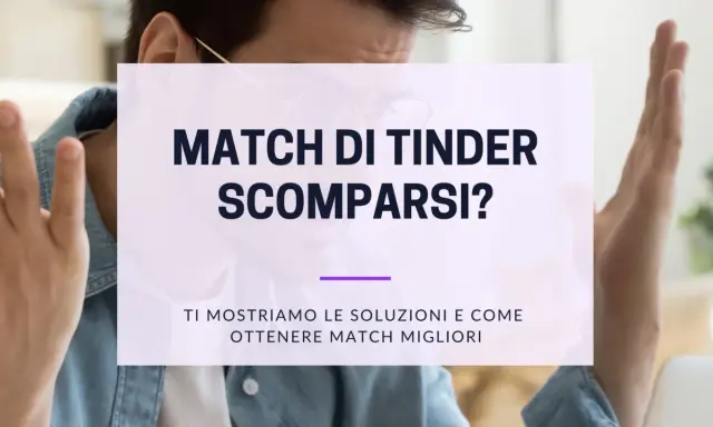 Uomo frustrato con le mani alzate, testo: "Match di Tinder scomparsi? Ti mostriamo le soluzioni e come ottenere match migliori. Forse è ora di mettere in pausa Tinder.