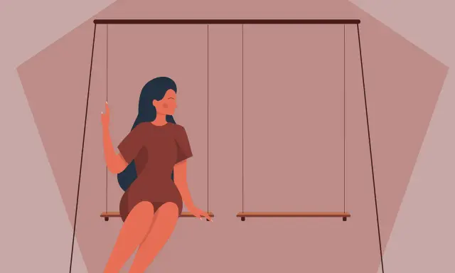 Ragazza su altalena, pensierosa, riflette su come capire se scrivergli o no.