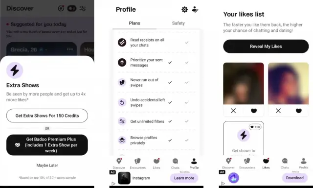 Scopri badoo cos'è: un'app per incontri con funzioni come "Extra Shows" per aumentare la visibilità e opzioni premium per migliorare l'esperienza.