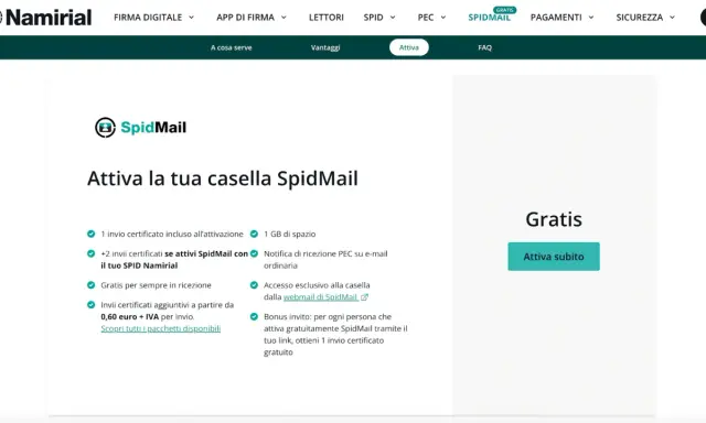 Attivazione gratuita SpidMail Namirial: 1 invio certificato, 1 GB spazio, notifiche PEC. Ottieni bonus invitando amici, come in un Virgilio chat.