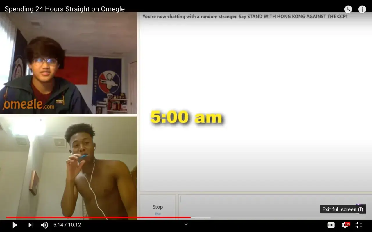 Ragazzo su Omegle, cos'è? Due utenti in videochiamata, uno parla, l'altro si lava i denti alle 5 del mattino.