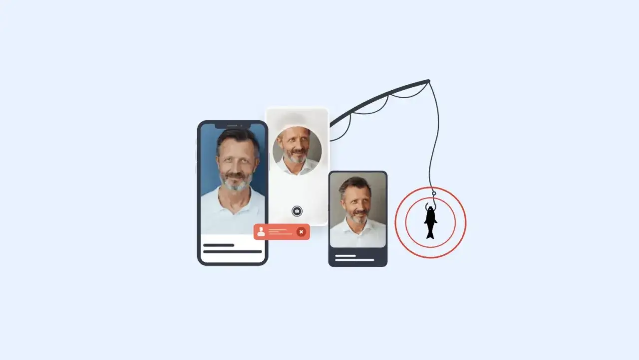 Il significato di catfish: profili falsi su smartphone attirano ignari utenti come pesci all'amo.