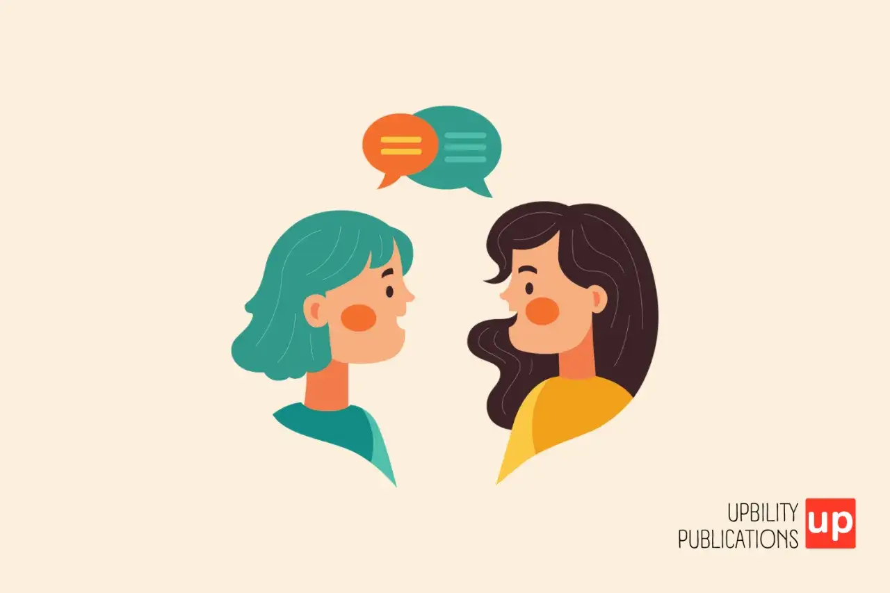 Due donne si guardano, con fumetti sopra le loro teste. È un invito a dire