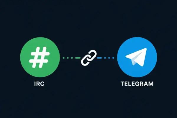 Icona IRC collegata a Telegram tramite un simbolo di catena. I canali simosnap permettono questa connessione.